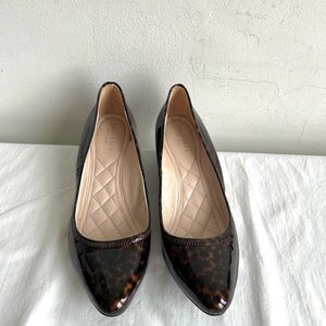 Cole Haan Tali Luxe Tortoise Patent leather Stacked Wedge Shoes